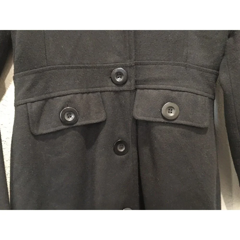 Voice  Long Wool Coat Faux Fur Collar Button Up Fully Lined - Picture 5 of 16